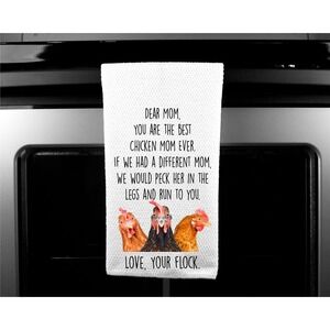 Funny Chicken Mom Kitchen Towel: Absorbent Waffle Weave Hand Towel